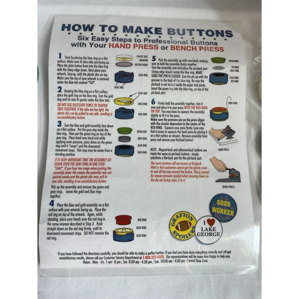 BADGE-A-MINIT BUTTON MAKER Hand Press & Supplies w/ Catalog. Vintage 80's.